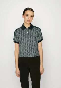 Lacoste Cropped Polo Shirt With Print - Poloshirt - Vert Beige